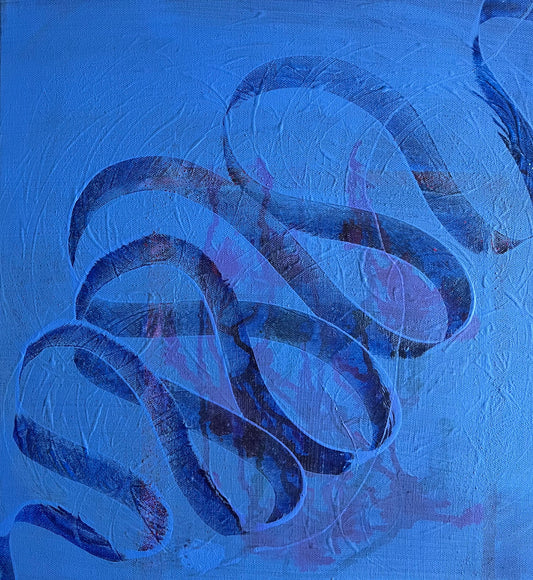 Blue ribbons 2 - original painting with digital layer -  Augumented art