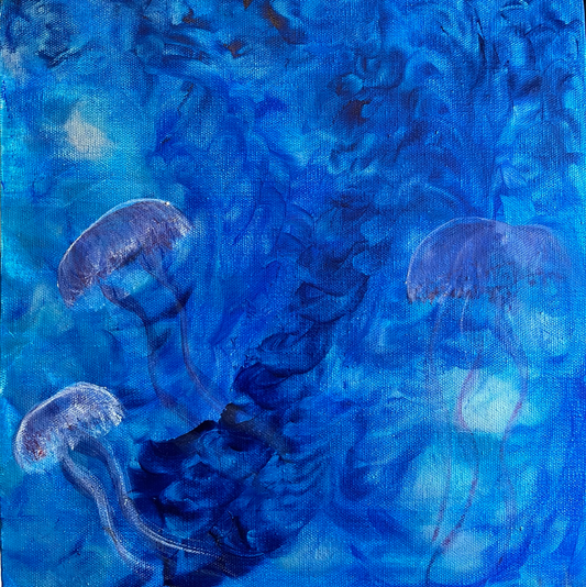 Jellyfish - original painting with digital layer -  Augumented art