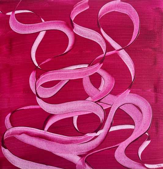 Pink ribbons - original painting with digital layer -  Augumented art